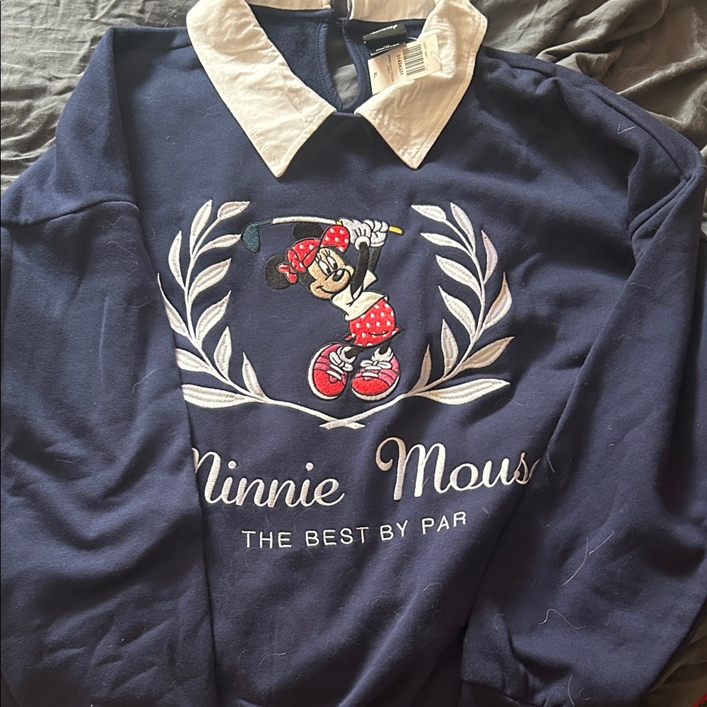 disney box lunch minnie golfing embroidered pullover with collar | xl | nwt